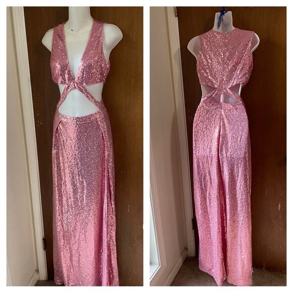 Vintage Dresses & Skirts - Pink sequin cutout maxi dress